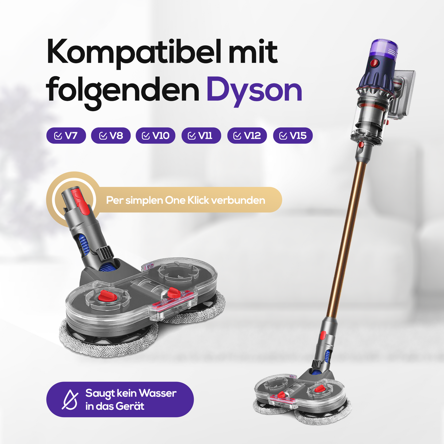 Drype - Elektrischer Wischaufsatz passend für dein Dyson (inkl. 6 Wischpads)